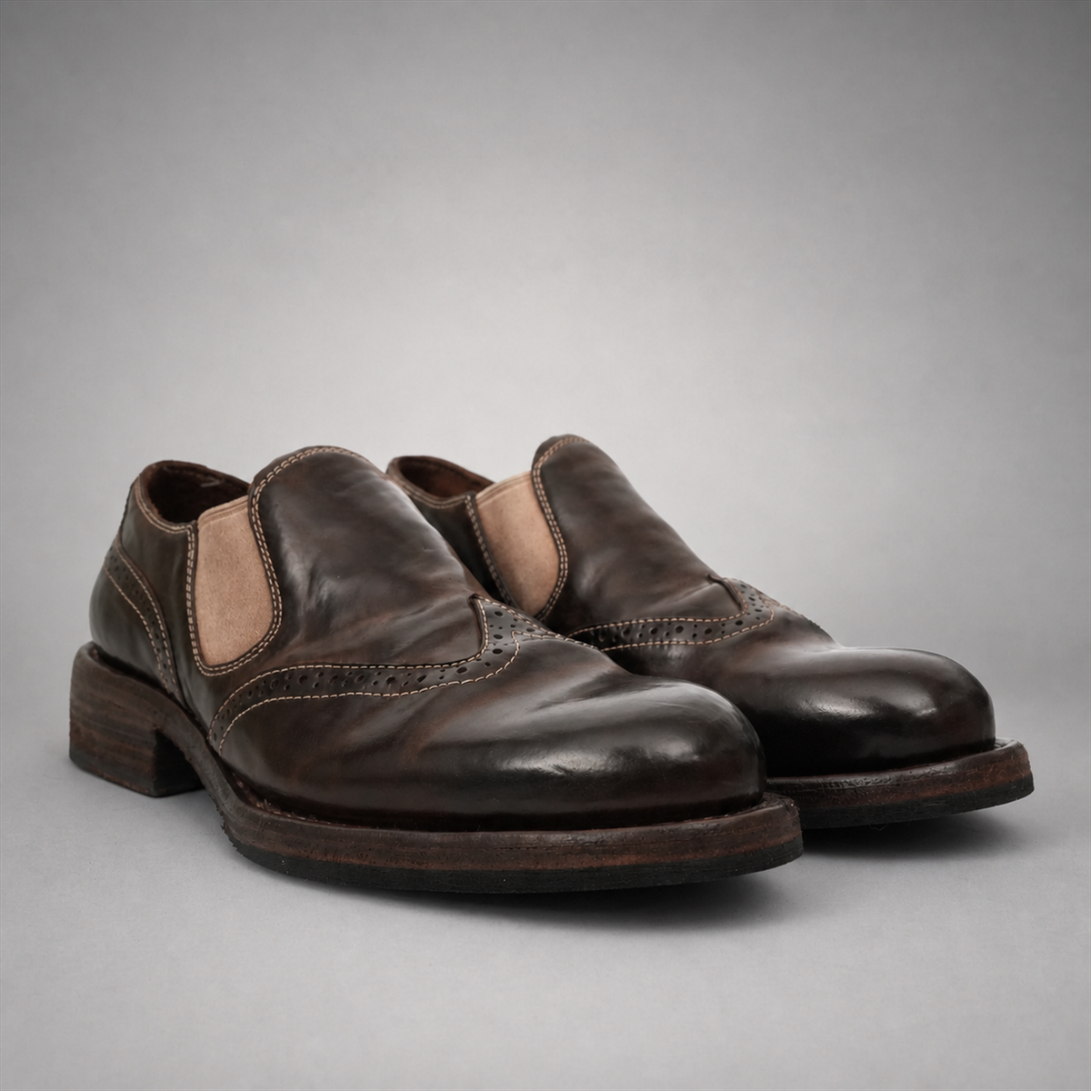 PASCH Rivington Elastic-Side Brogue Shoe in Coffee Brown Shell Cordovan