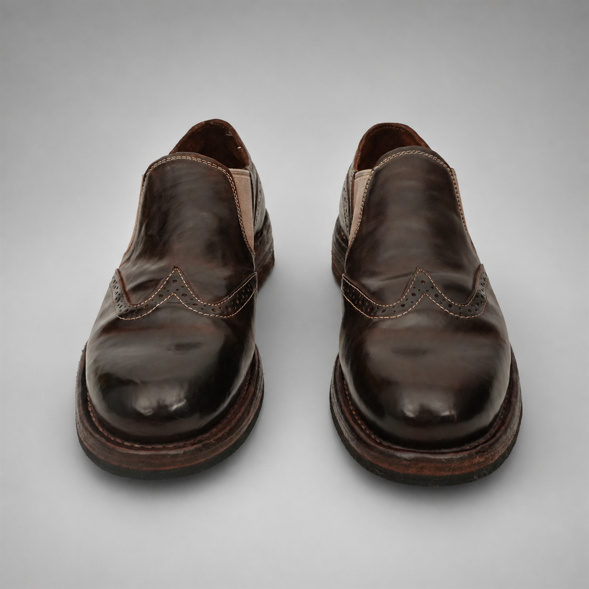 PASCH Rivington Elastic-Side Brogue Shoe in Coffee Brown Shell Cordovan