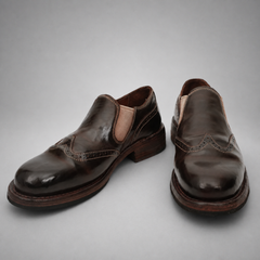 PASCH Rivington Elastic-Side Brogue Shoe in Coffee Brown Shell Cordovan