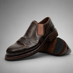 PASCH Rivington Elastic-Side Brogue Shoe in Coffee Brown Shell Cordovan