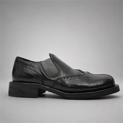 PASCH Rivington Elastic-Side Brogue Shoe in Black Shell Cordovan, side view