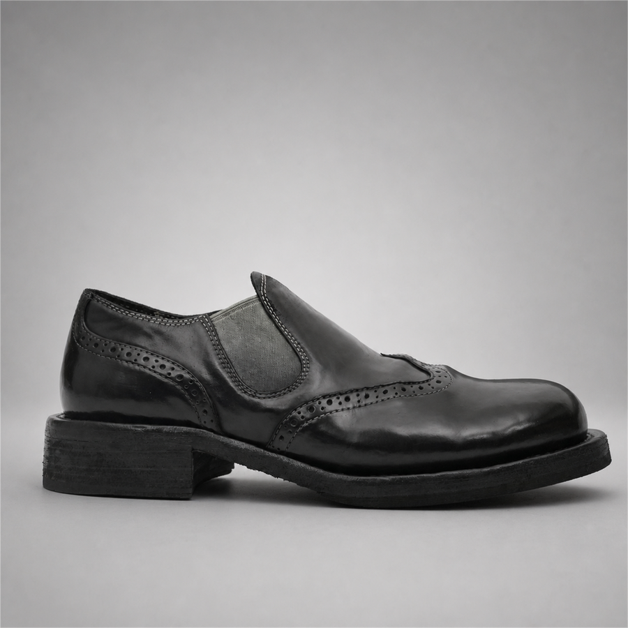 PASCH Rivington Elastic-Side Brogue Shoe in Black Shell Cordovan, side view