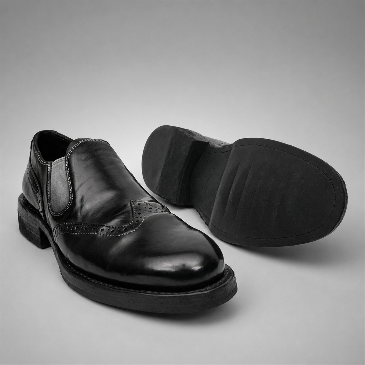 PASCH Rivington Elastic-Side Brogue Shoe in Black Shell Cordovan