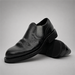 PASCH Rivington Elastic-Side Brogue Shoe in Black Shell Cordovan