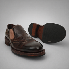 PASCH Rivington Elastic-Side Brogue Shoe in Coffee Brown Shell Cordovan