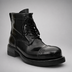 PASCH Foundry Cap-Toe Service Boot in Black Shell Cordovan