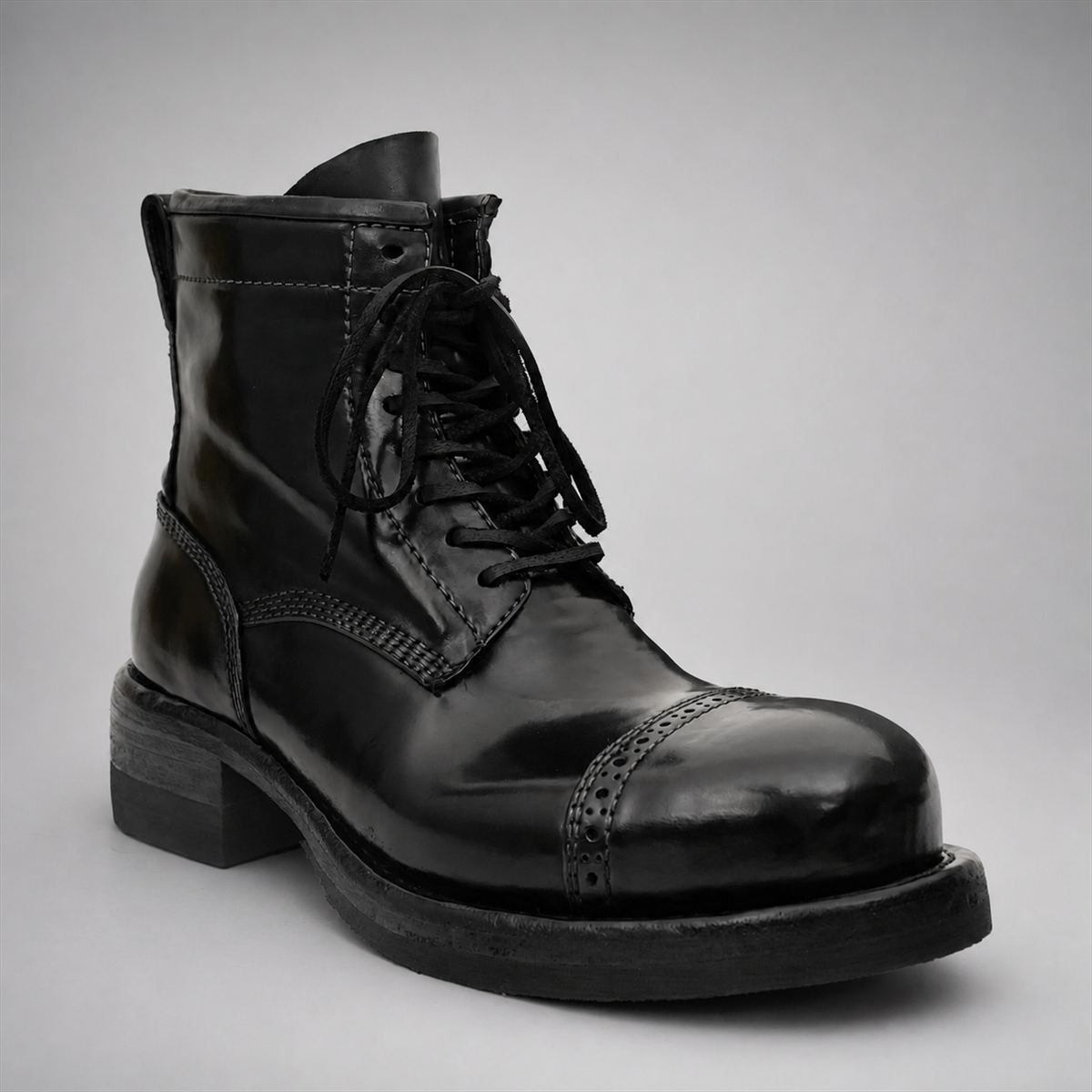 PASCH Foundry Cap-Toe Service Boot in Black Shell Cordovan