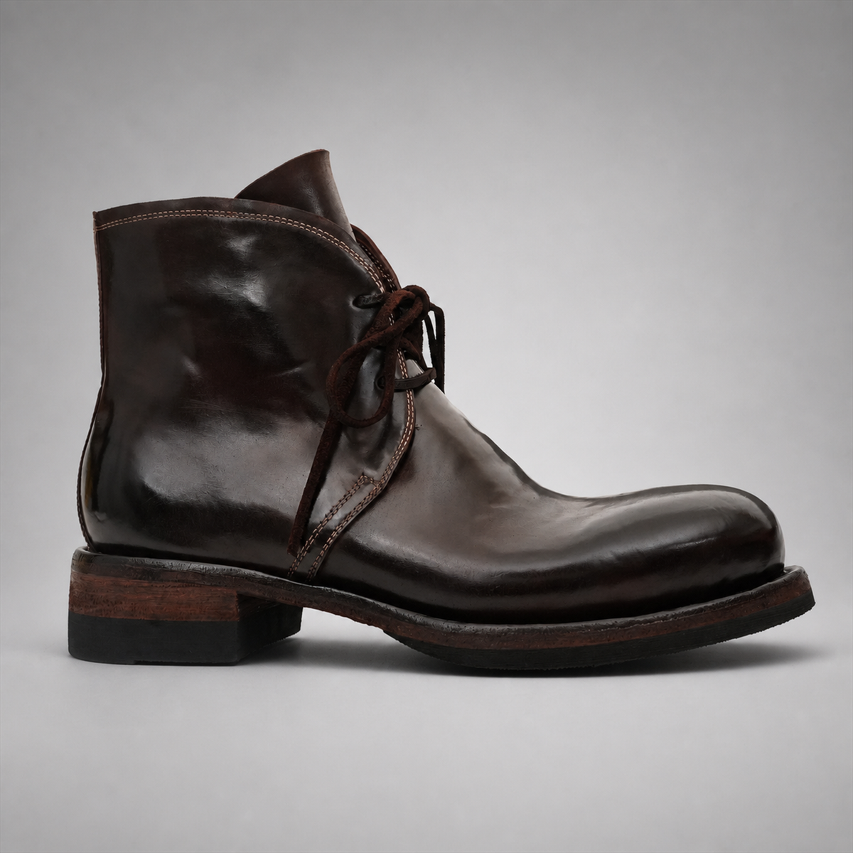 PASCH Mercer Object-Dyed Chukka Boot in Brown Shell Cordovan, side view