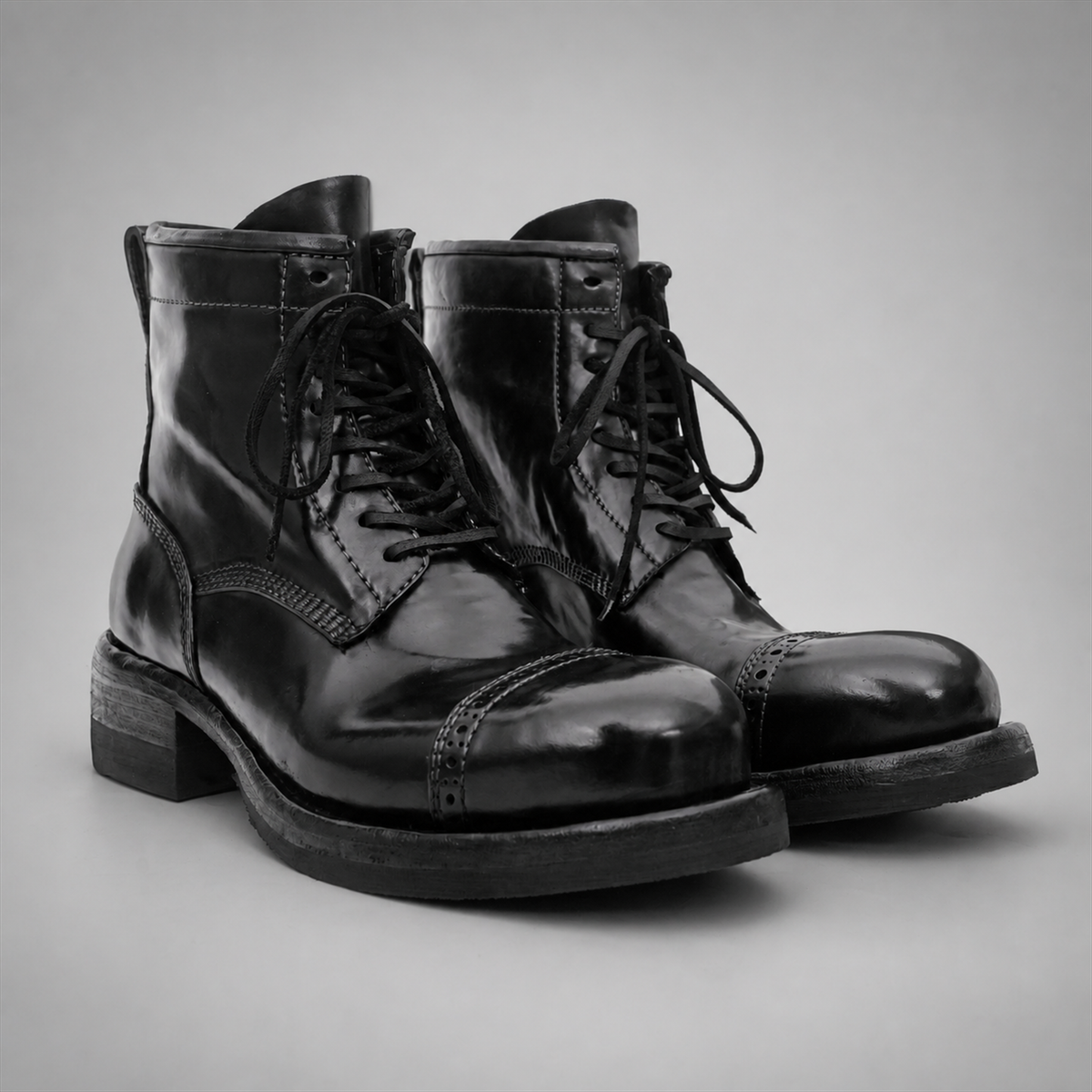 PASCH Foundry Cap-Toe Service Boot in Black Shell Cordovan