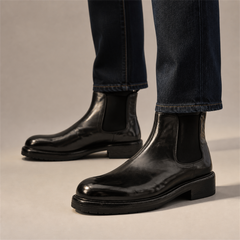 PASCH Camden Chelsea boot in black leather, worn with dark jeans