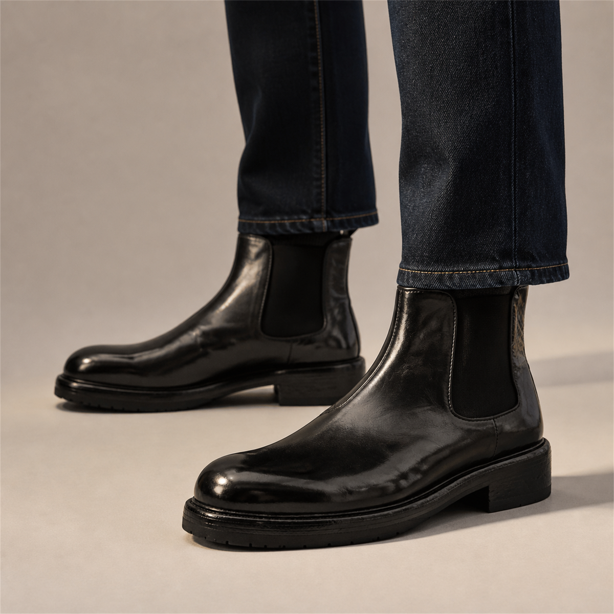 PASCH Camden Chelsea boot in black leather, worn with dark jeans