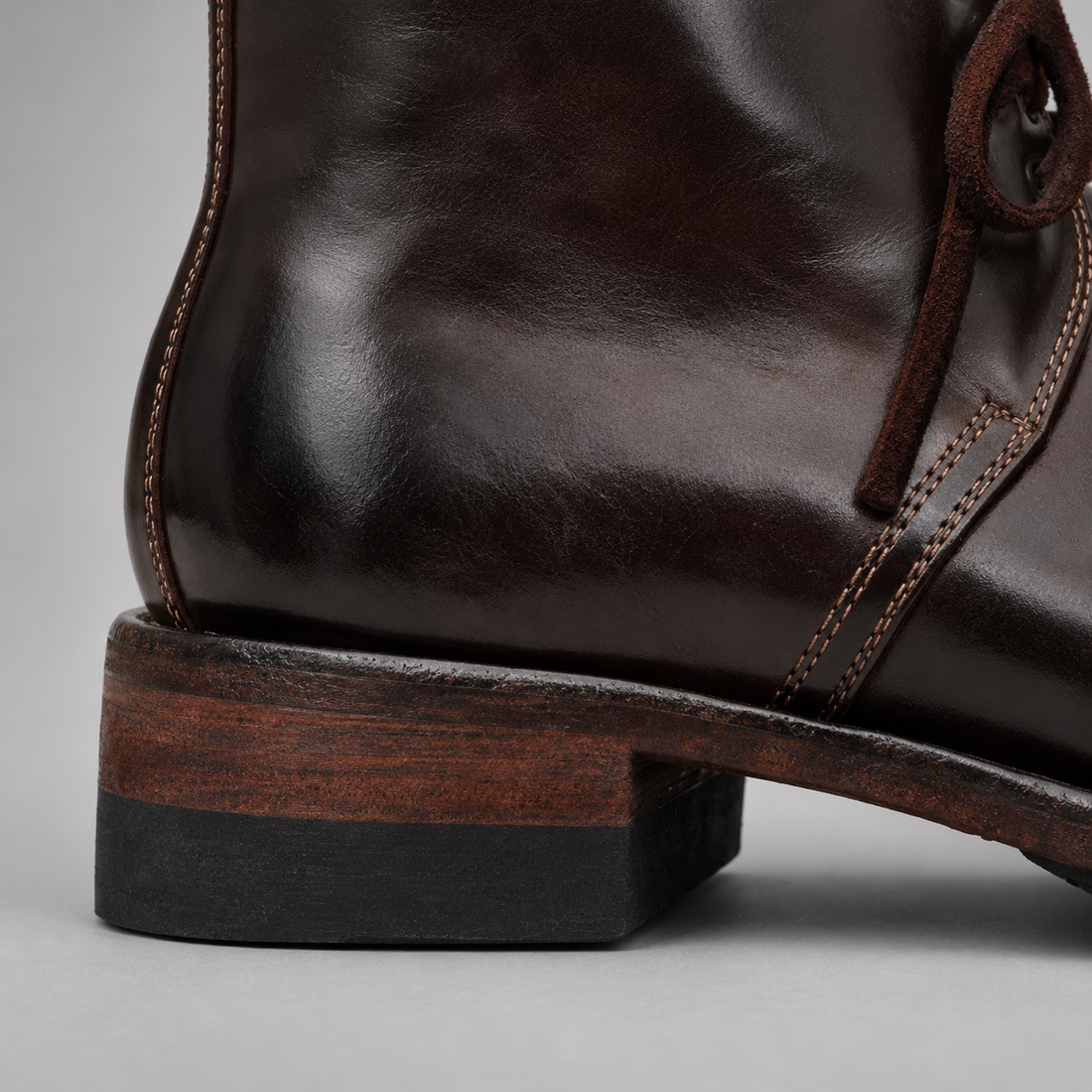 The rear quarter, sole edge and heel in detail.