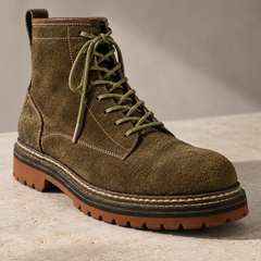 AI-generated detail illustration of Quarry's suede, lacing and sole edge.